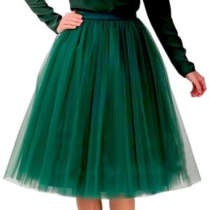 Green Tulle A-line Knee Length Skirt